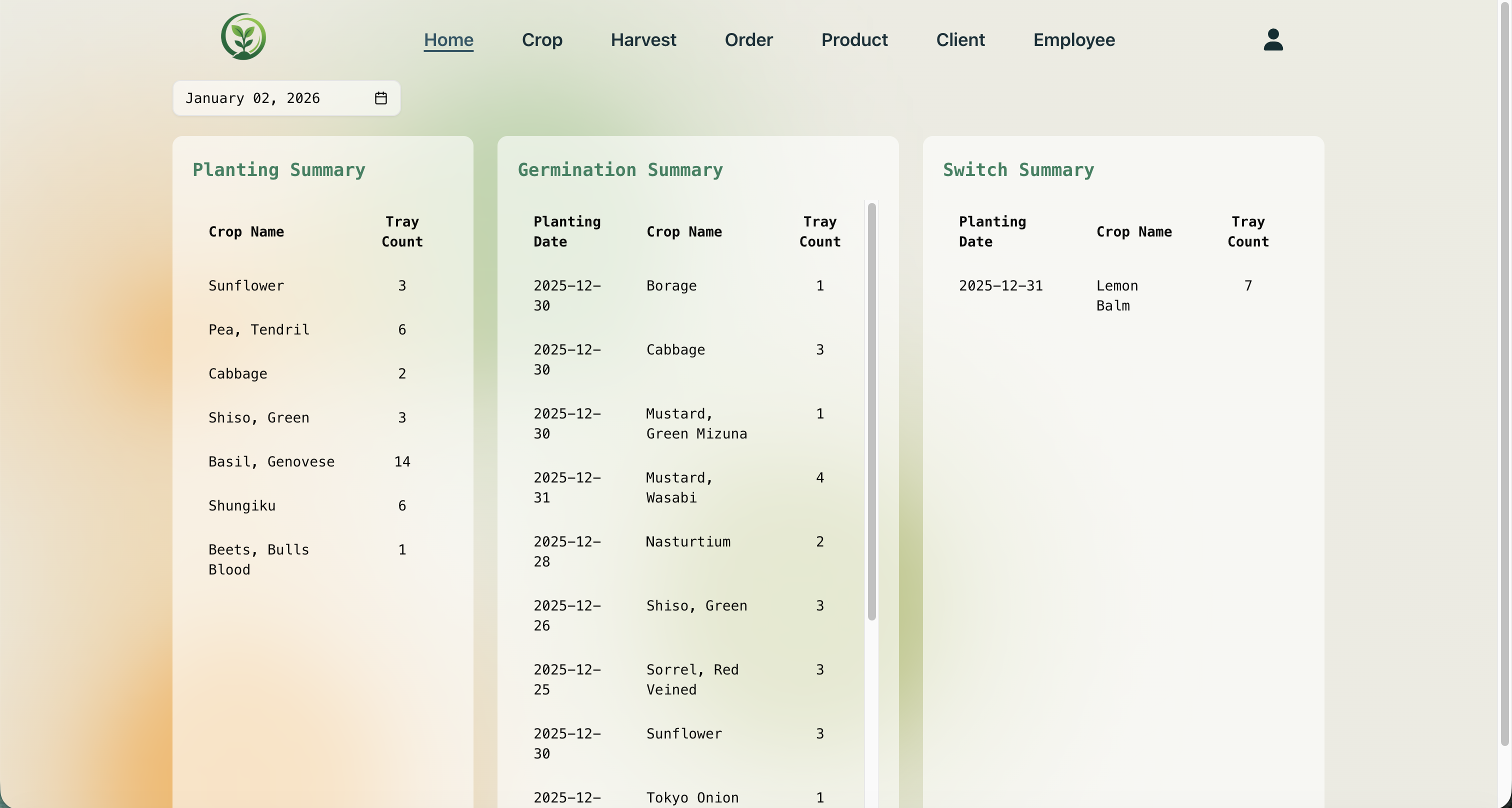 GreenTrack microgreens management project screenshot